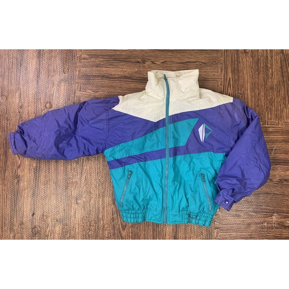 Vintage 80s Color Block Skii Winter Coat Jacket Women’s S Fieldmaster Teal Purpl